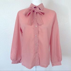 Vintage Pink Pussy Bow Mad Men Button Down Blouse
